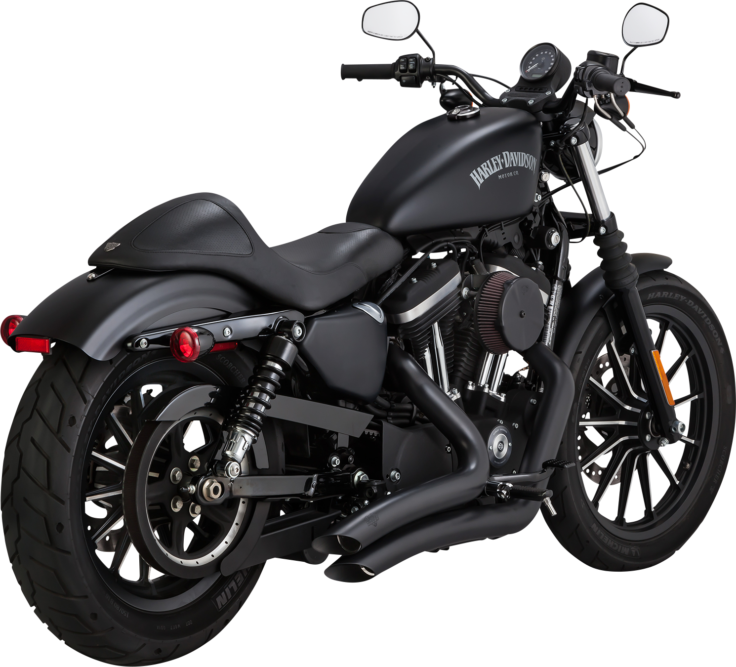 Vance & Hines Big Radius Exhaust System with PCX Technology in black for motorcycles, part 46367, showing the sleek curved exhaust pipe