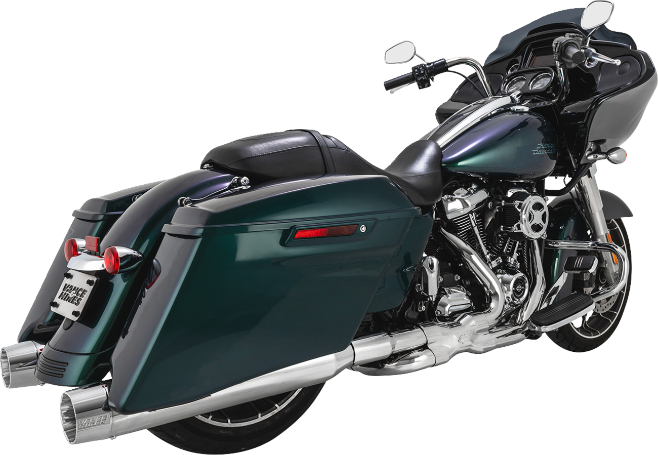 VANCE & HINES Blackbird 450 slip-on mufflers for Milwaukee Eight engines, black finish, sleek motorcycle exhaust system.