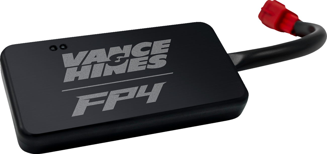 VANCE & HINES Fuelpak 4 tuning module for Harley Pan America motorcycle, black device with wiring for engine tuning.