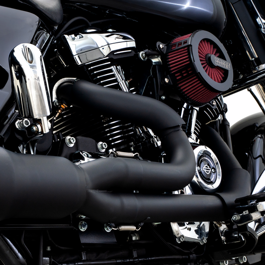 VANCE & HINES Hi-Output RR Heat Shield Kit in black stainless steel, designed for motorcycle exhaust systems.