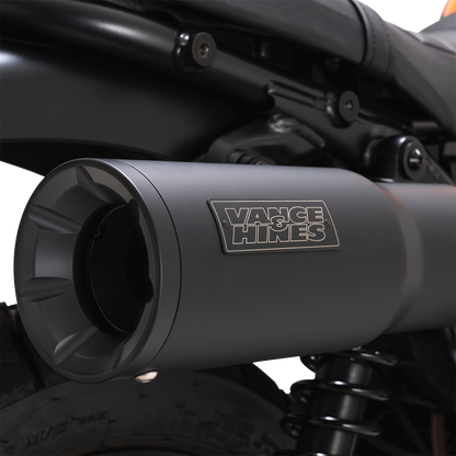 Vance & Hines Hi-Output Slip-On Muffler for motorcycles, showcasing polished chrome finish and sleek design.