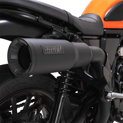 Vance & Hines Hi-Output Slip-On Muffler for motorcycles, showcasing the chrome finish and sleek exhaust design.