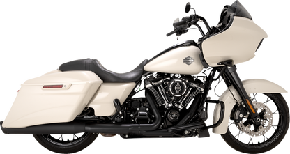 VANCE & HINES Razorback 450 slip-on mufflers for M8 Bagger motorcycle, black finish, part #47960, shiny and aerodynamic.