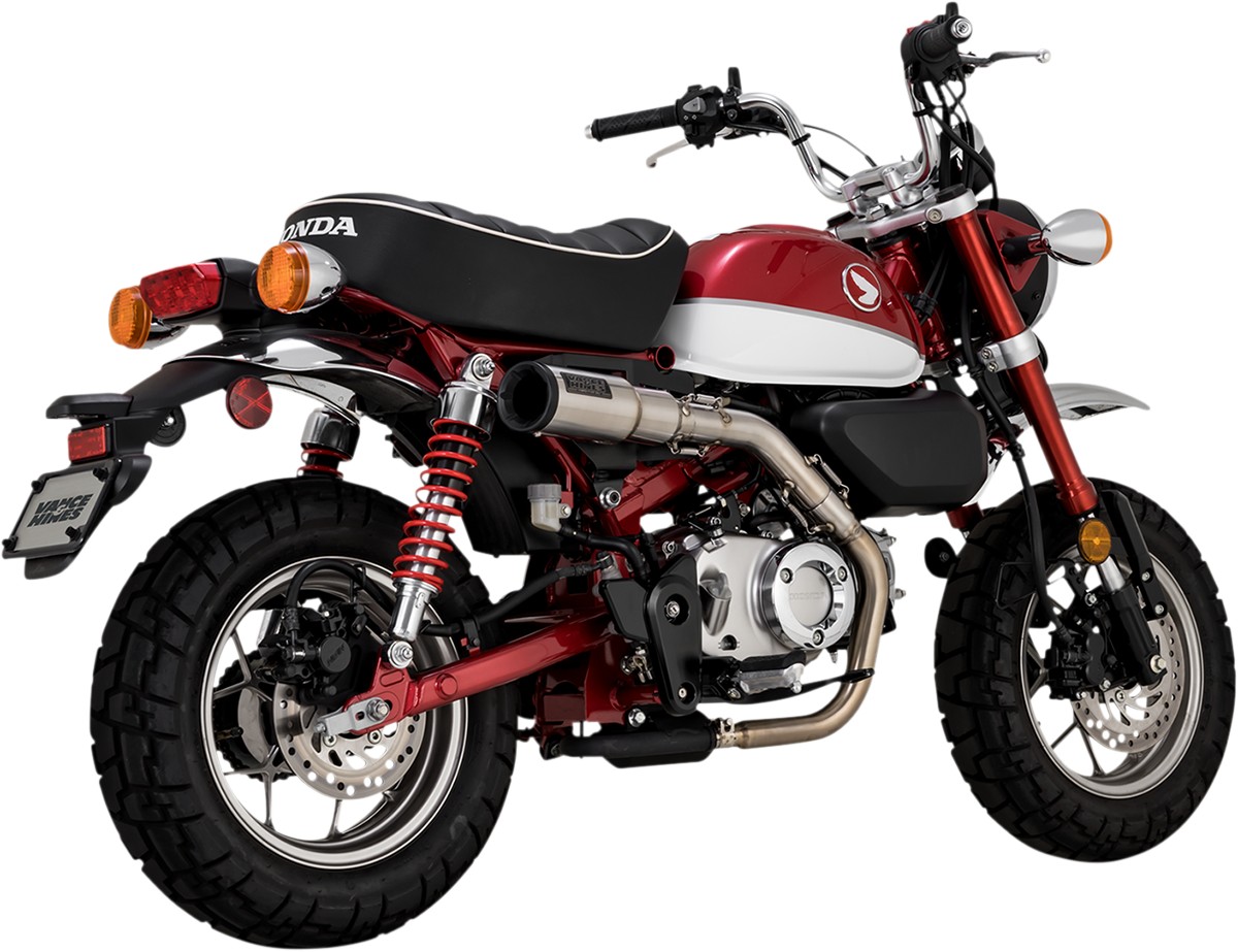 Stainless steel Vance & Hines muffler for Harley-Davidson Monkey motorcycle, part 14243, with polished metal finish and exhaust pipe details.