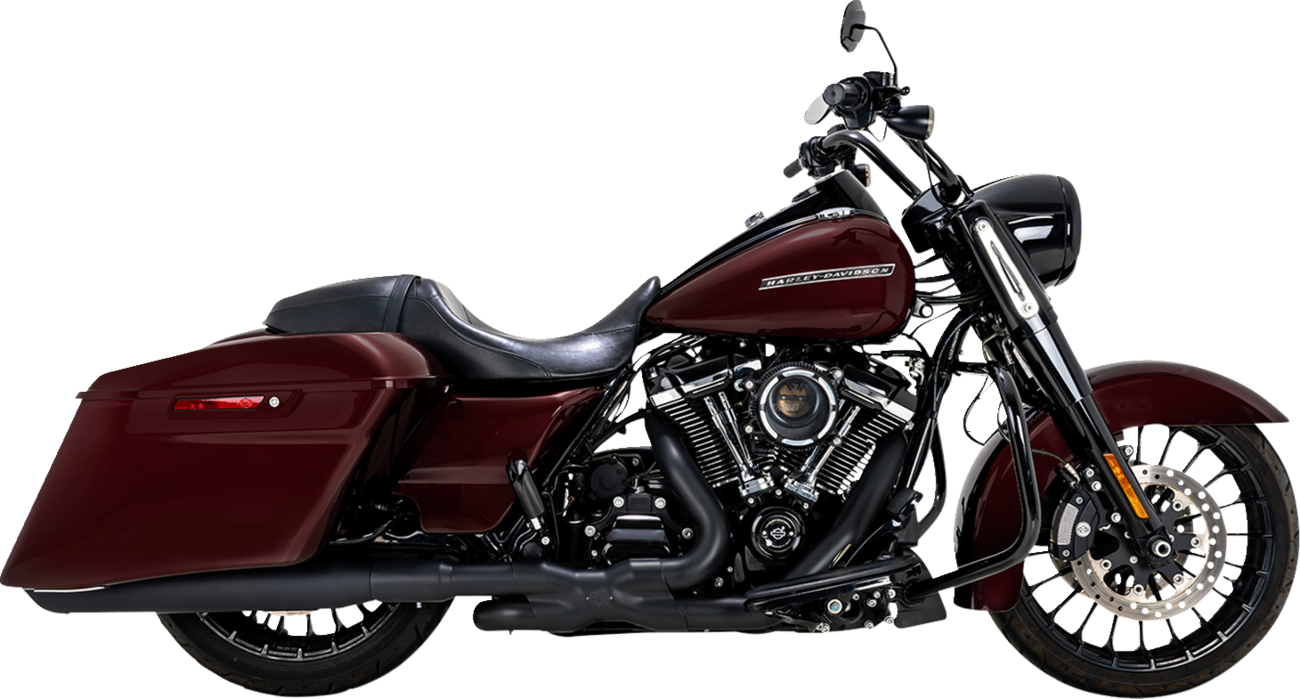 Vance & Hines Twin Slash Slip-On Muffler in black for motorcycle, showcasing the sleek, dual exhaust design.