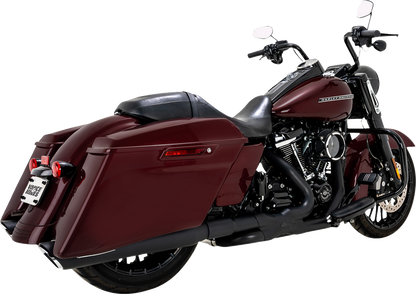 Vance & Hines Twin Slash Slip-On Muffler in black for motorcycle, showcasing the sleek exhaust design and branding.