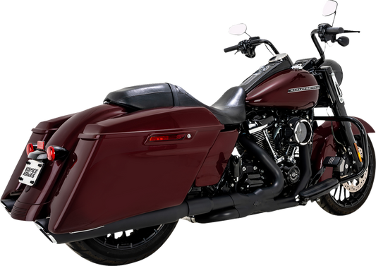 Vance & Hines Twin Slash Slip-On Muffler in black for motorcycle, showcasing the sleek exhaust design and branding.