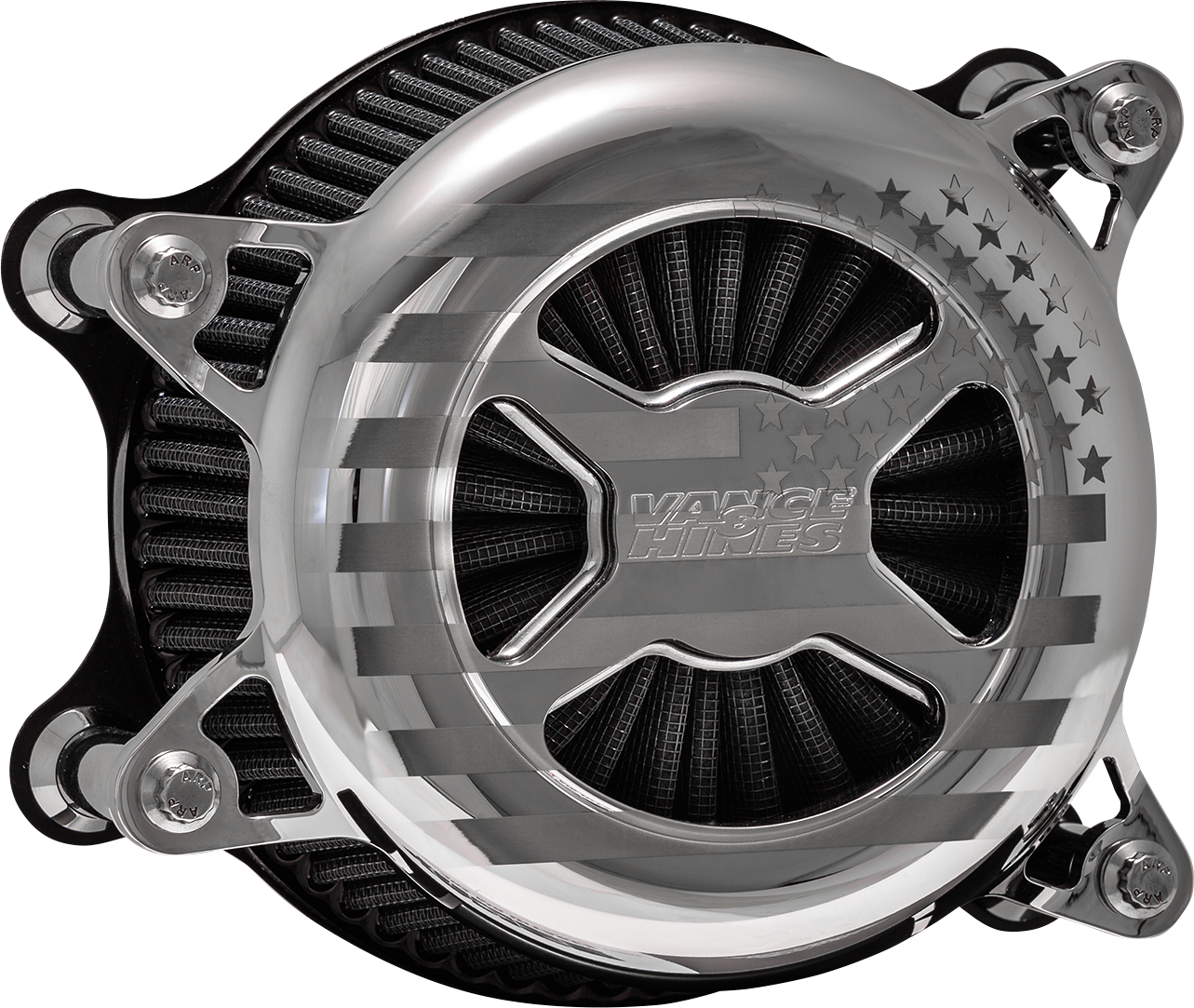 Vance & Hines VO2 America Chrome Air Intake Kit for M8 Harley-Davidson motorcycles, part #72045FG, with chrome finish and intake components.