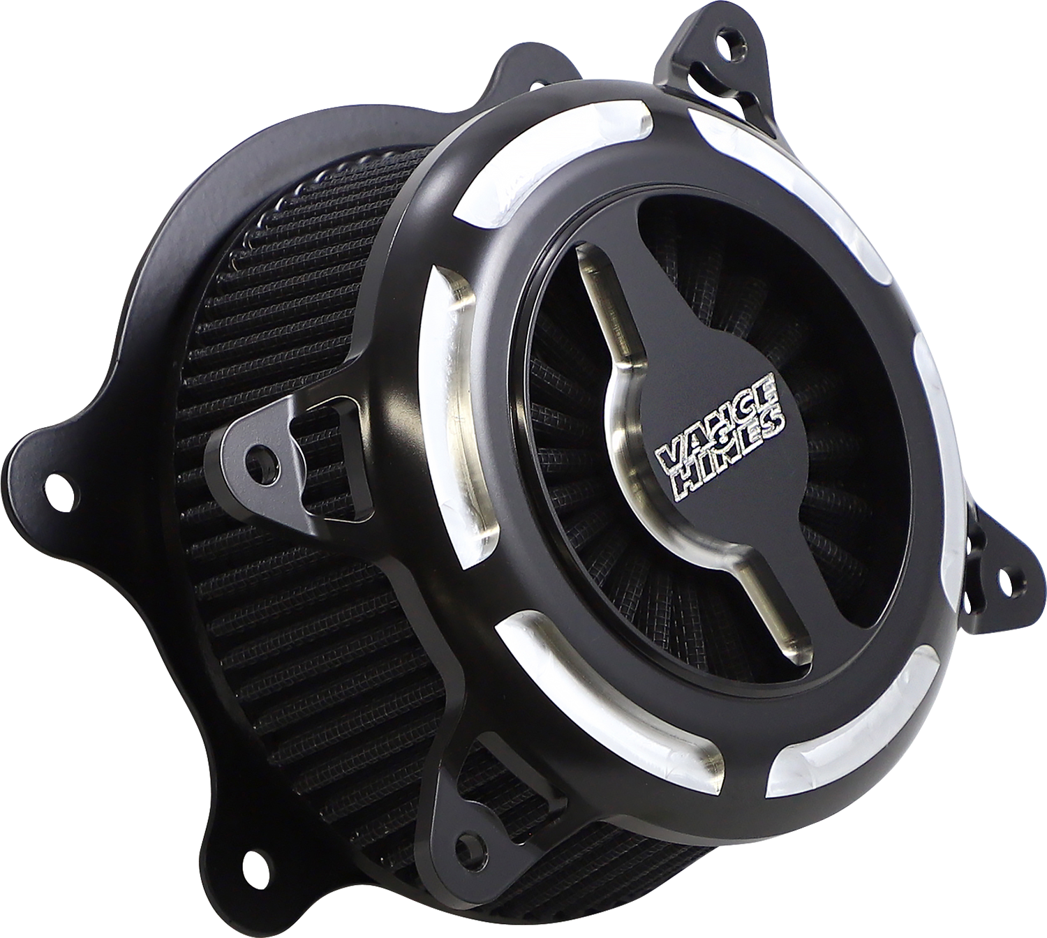 Vance & Hines VO2 Blade Air Intake in black contrast, motorcycle performance part with sleek design and branding details