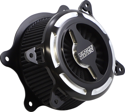 Vance & Hines VO2 Blade Air Intake in black contrast, motorcycle performance part with sleek design and branding details