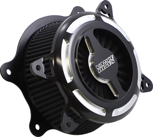 Vance & Hines VO2 Blade Air Intake in black contrast, motorcycle performance part with sleek design and branding details