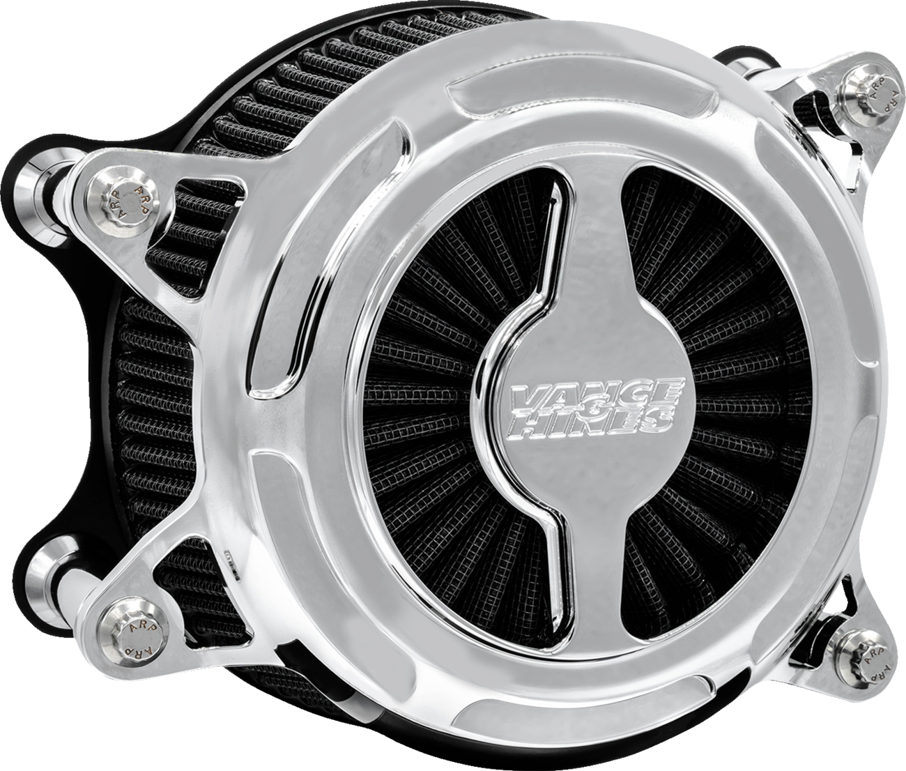 Chrome Vance & Hines VO2 Blade Air Intake for V-Twin motors, featuring sleek design and branding on the intake component.