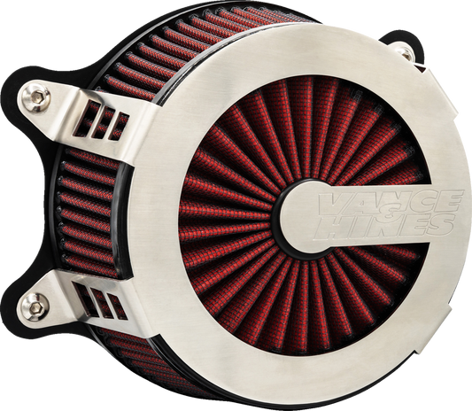 Vance & Hines VO2 Cage Fighter air intake kit in brushed finish, showing the sleek, aerodynamic design and mounting details.