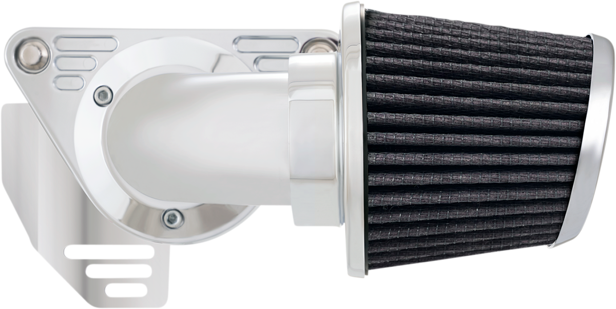 VANCE & HINES VO2 Falcon Chrome Air Intake Kit installed on a motorcycle engine showing polished chrome finish and intake components.