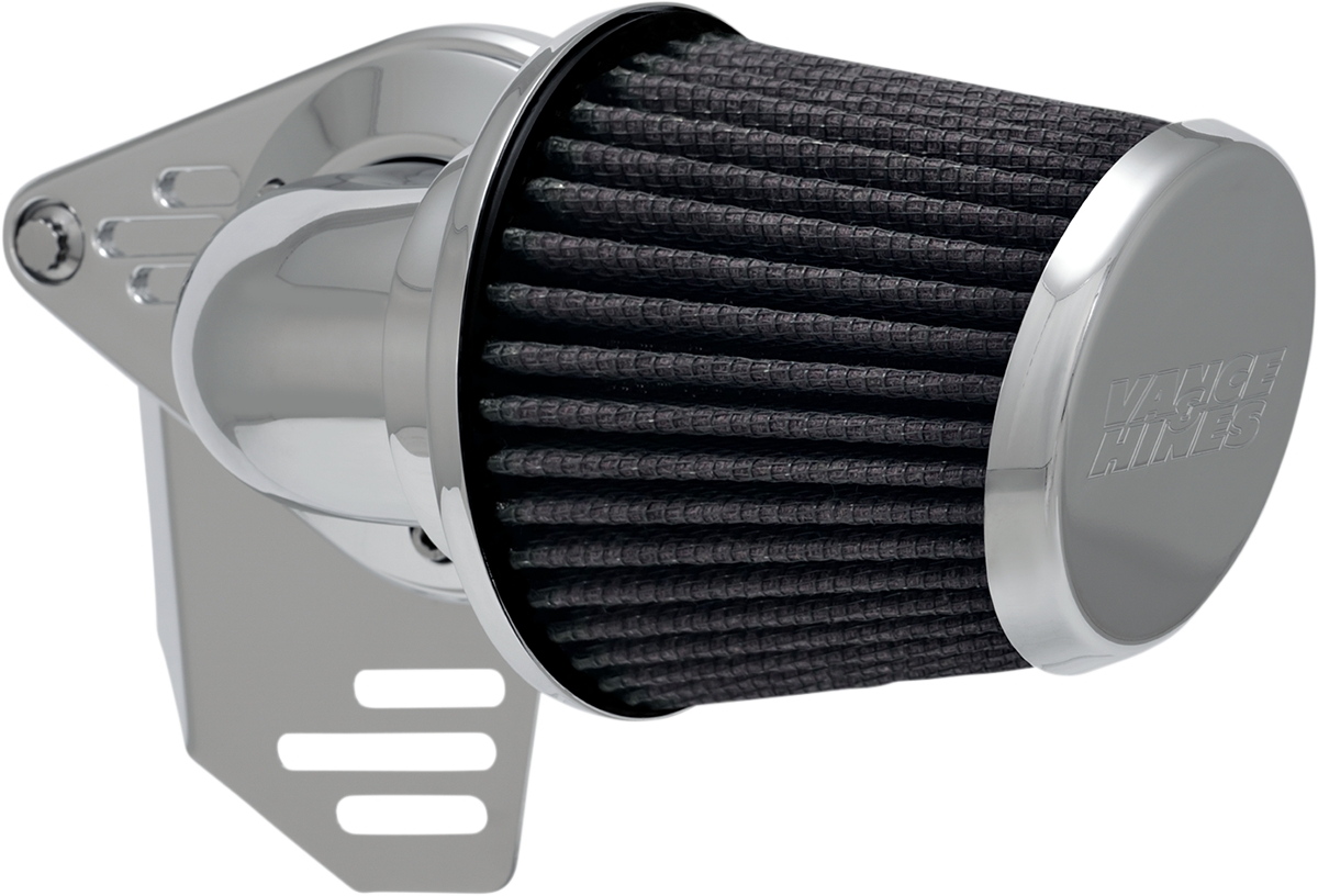 Vance & Hines VO2 Falcon chrome air intake kit for motorcycles, showcasing the sleek chrome finish and detailed airflow design.
