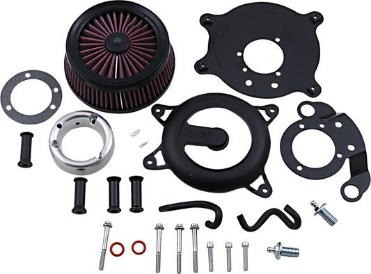 VANCE & HINES VO2 Rogue Air Intake Kit in wrinkle black installed on motorcycle engine for improved airflow and performance.