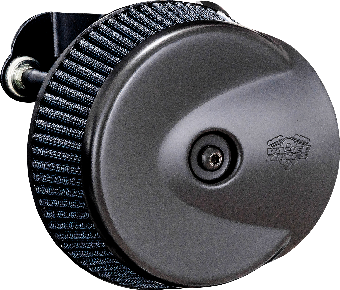 Vance & Hines VO2 Stingray Air Intake Kit in matte black for classic V-twin engines, shown installed on motorcycle.