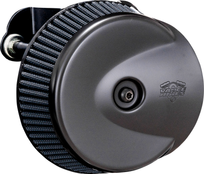Vance & Hines VO2 Stingray Air Intake Kit in matte black for classic V-twin engines, shown installed on motorcycle.
