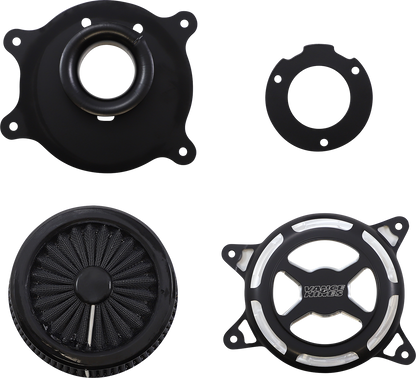 Vance & Hines VO2 X Air Intake Kit in black contrast for Harley Touring and Softail motorcycles, showing the sleek air intake design.