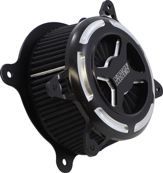 Vance & Hines VO2 X Air Intake Kit in black contrast installed on Harley Touring and Softail motorcycle models.