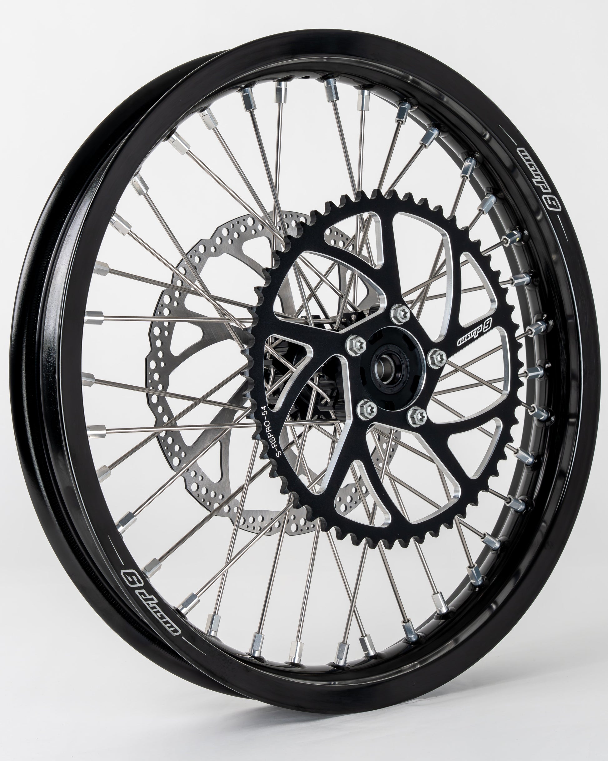 Warp9Racing Talaria rear wheel with black and silver finish, 16x1.85 size, in stock with 40T sprocket for mountain bikes
