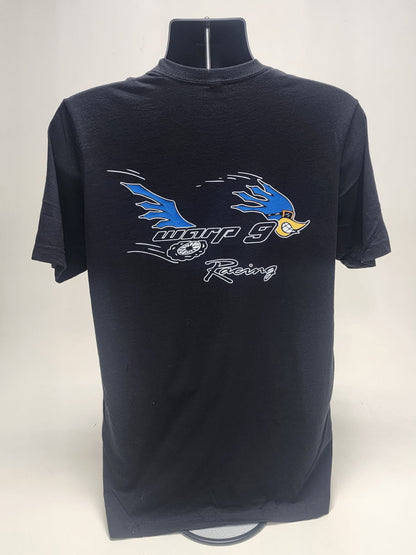 Black WarpWear short sleeve road runner T-shirt by Warp9Racing, featuring a bold road runner graphic on the front.