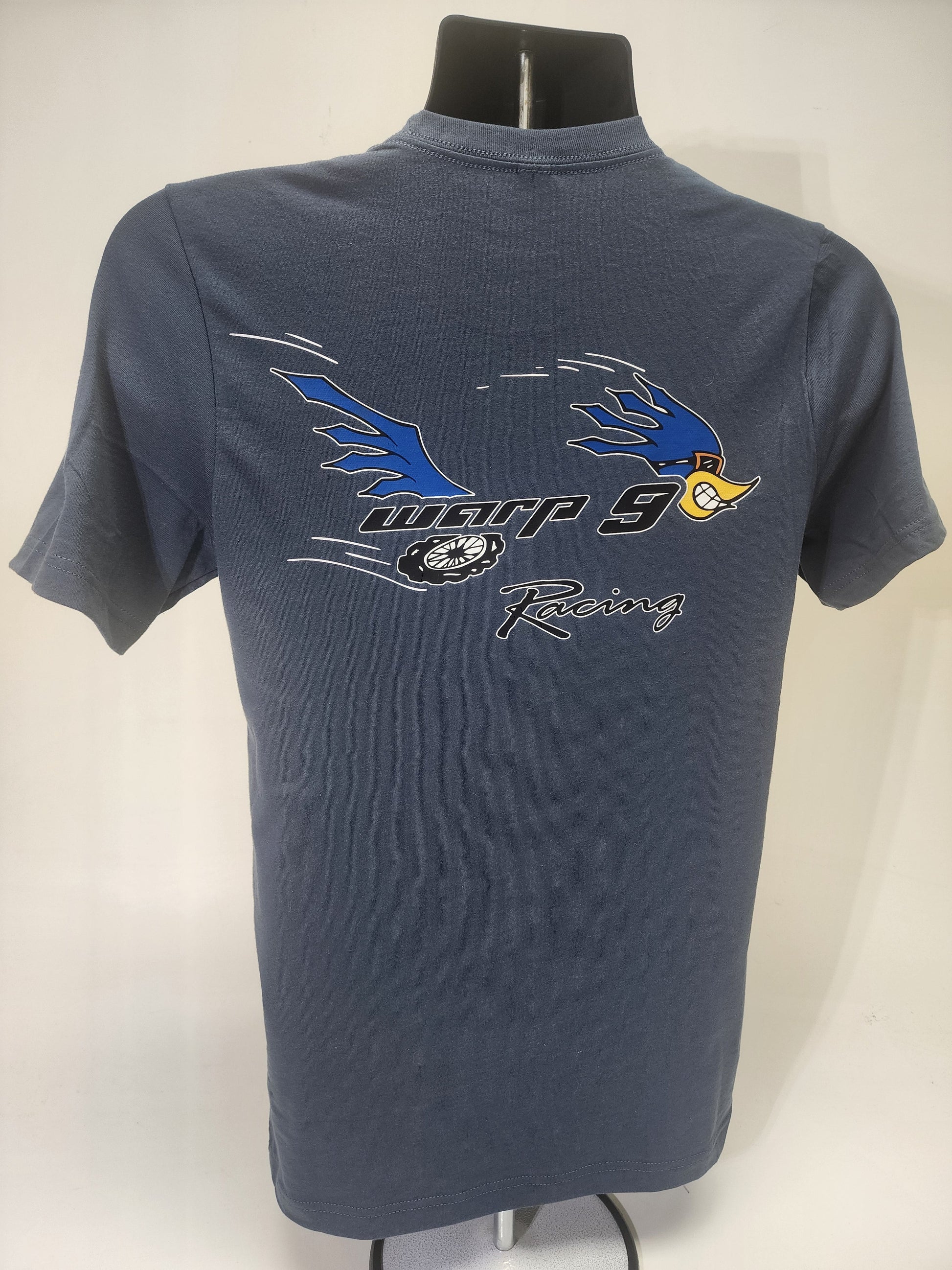 White WarpWear Road Runner T-shirt by Warp9Racing, featuring a long-sleeve design with a Road Runner graphic.