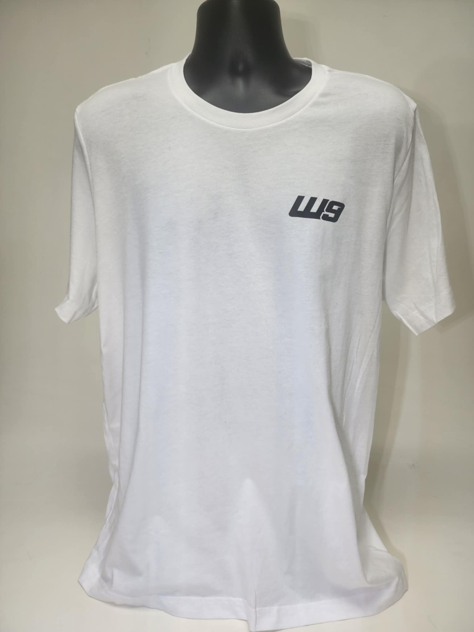 White WarpWear Road Runner T-shirt by Warp9Racing, featuring a sleek Road Runner graphic on the front.