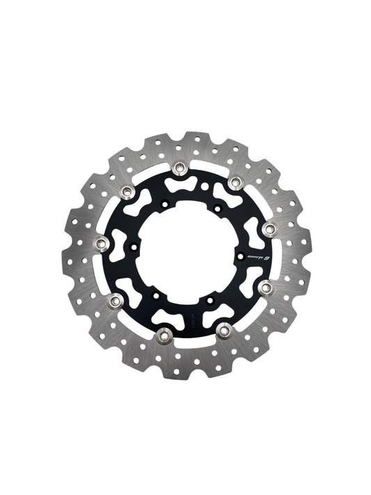 Warp9Racing DRZ400SM 310mm floating front brake rotor with vented design and mounting hardware, for enhanced stopping power.
