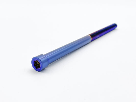Warp 9 Racing titanium stem lock replacement bolt for E-Moto steering stem upgrade, durable and lightweight motorcycle part.
