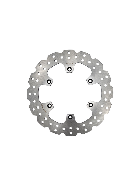 Yamaha 240mm rear fixed rotor by Warp9Racing, shown with detailed metal construction and mounting holes for brake system.
