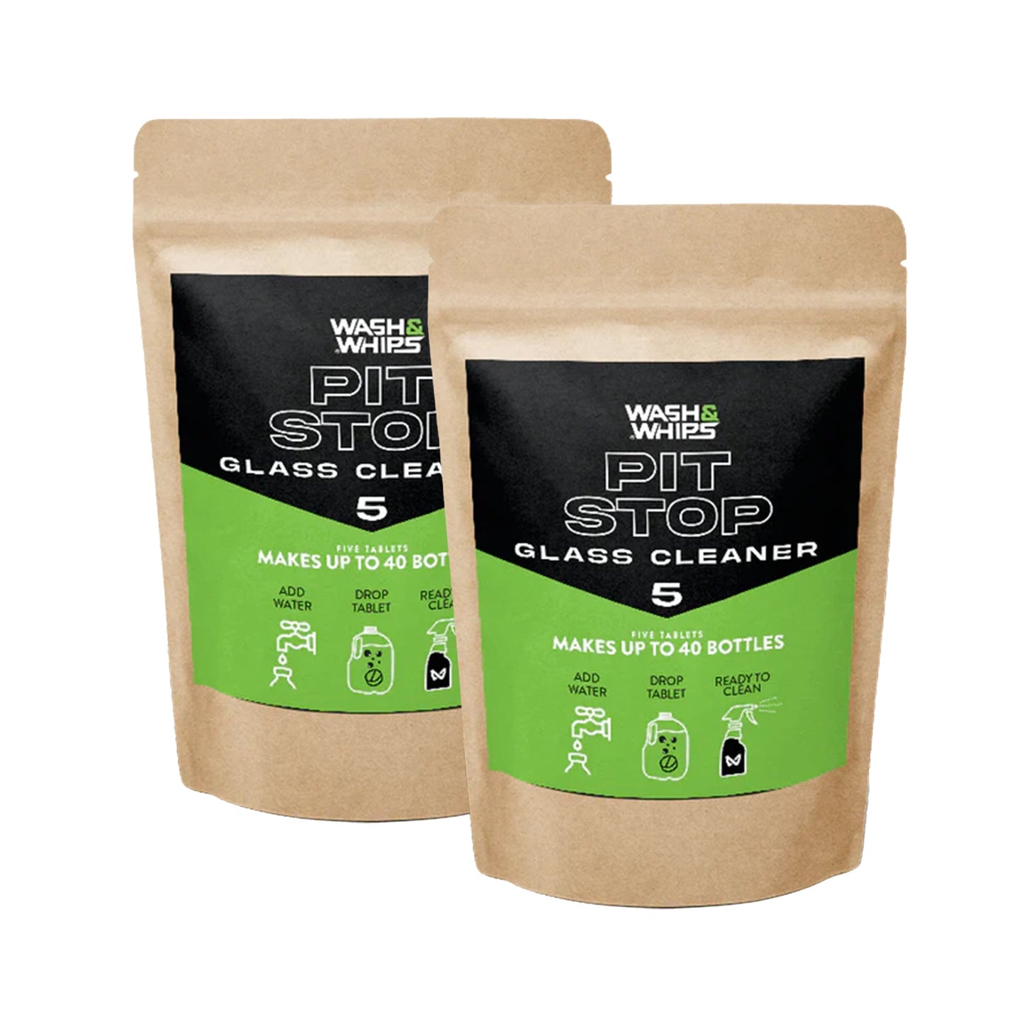 WASH&WHIPS Pit Stop Glass Cleaner / All Surface Cleaner Refill Tablets (Makes 5 Gallons) - Howling Moto