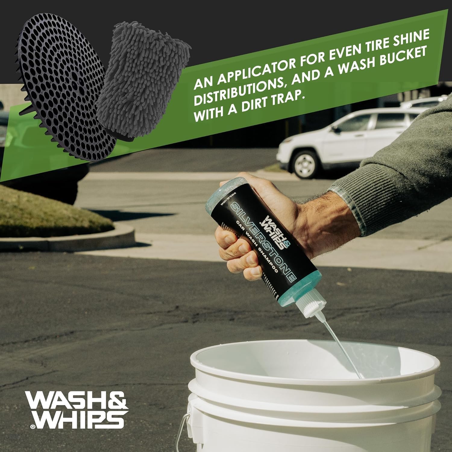 WASH & WHIPS Car Wash Kit - 3-Gallon Bucket with Particle Interceptor Trap, Shampoo, Chenille Mitt & Microfiber Soft Towel, 5pcs - Howling Moto