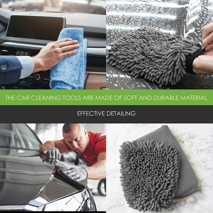 WASH & WHIPS Car Wash Kit - 3-Gallon Bucket with Particle Interceptor Trap, Shampoo, Chenille Mitt & Microfiber Soft Towel, 5pcs - Howling Moto