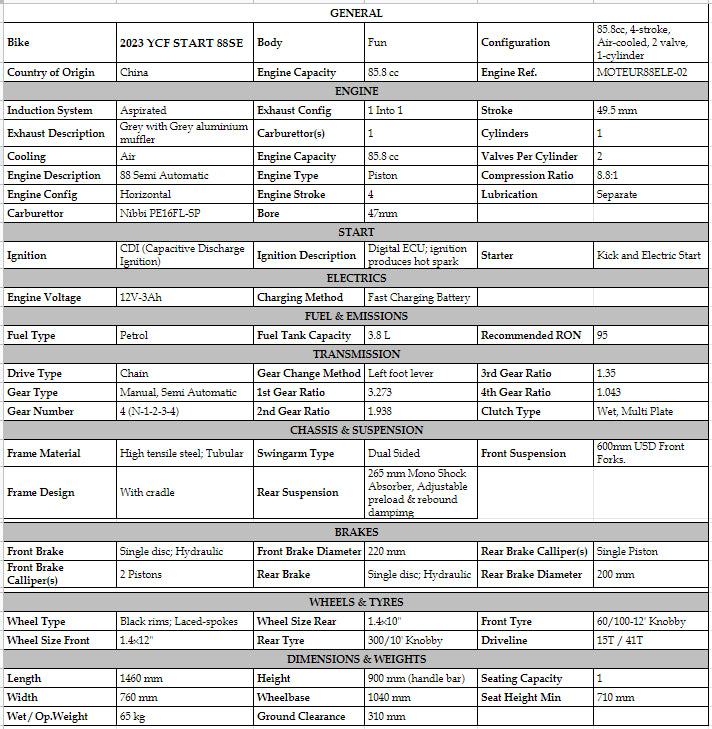 2023 YCF START F88SE - Howling Moto
