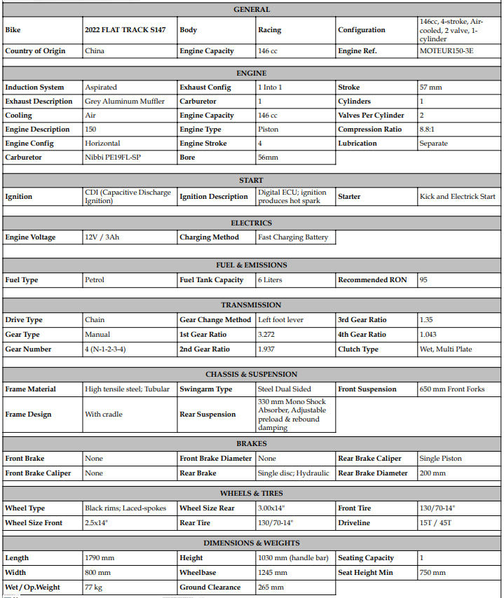 2022 SUNDAY S-147E FLAT TRACKER - Howling Moto