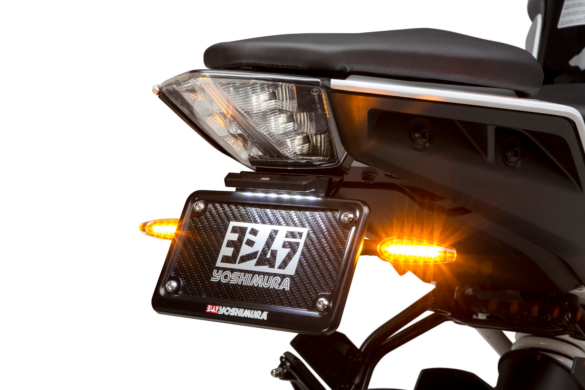 YOSHIMURA Fender Eliminator Kit for KTM motorcycle, black and metal finish, includes mounting hardware and license plate bracket.