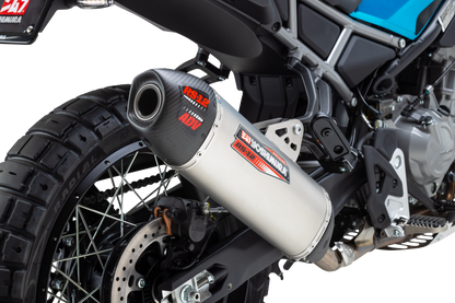YOSHIMURA RS-12 ADV slip-on exhaust system for off-road vehicles, showing the sleek metallic muffler with branding.