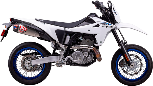 Yoshimura RS-12 slip-on exhaust for Suzuki motorcycles, showcasing the stainless steel muffler with Yoshimura branding.