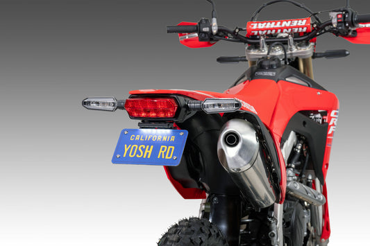 YOSHIMURA V2 Fender Eliminator Kit for Honda models, sleek motorcycle rear end with license plate holder and LED light assembly.