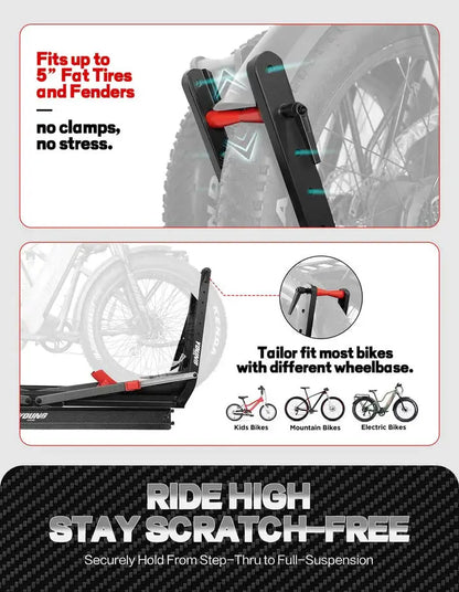200lbs Capacity Tire-Clamp E-bike Rack with Ramp - Howling Moto
