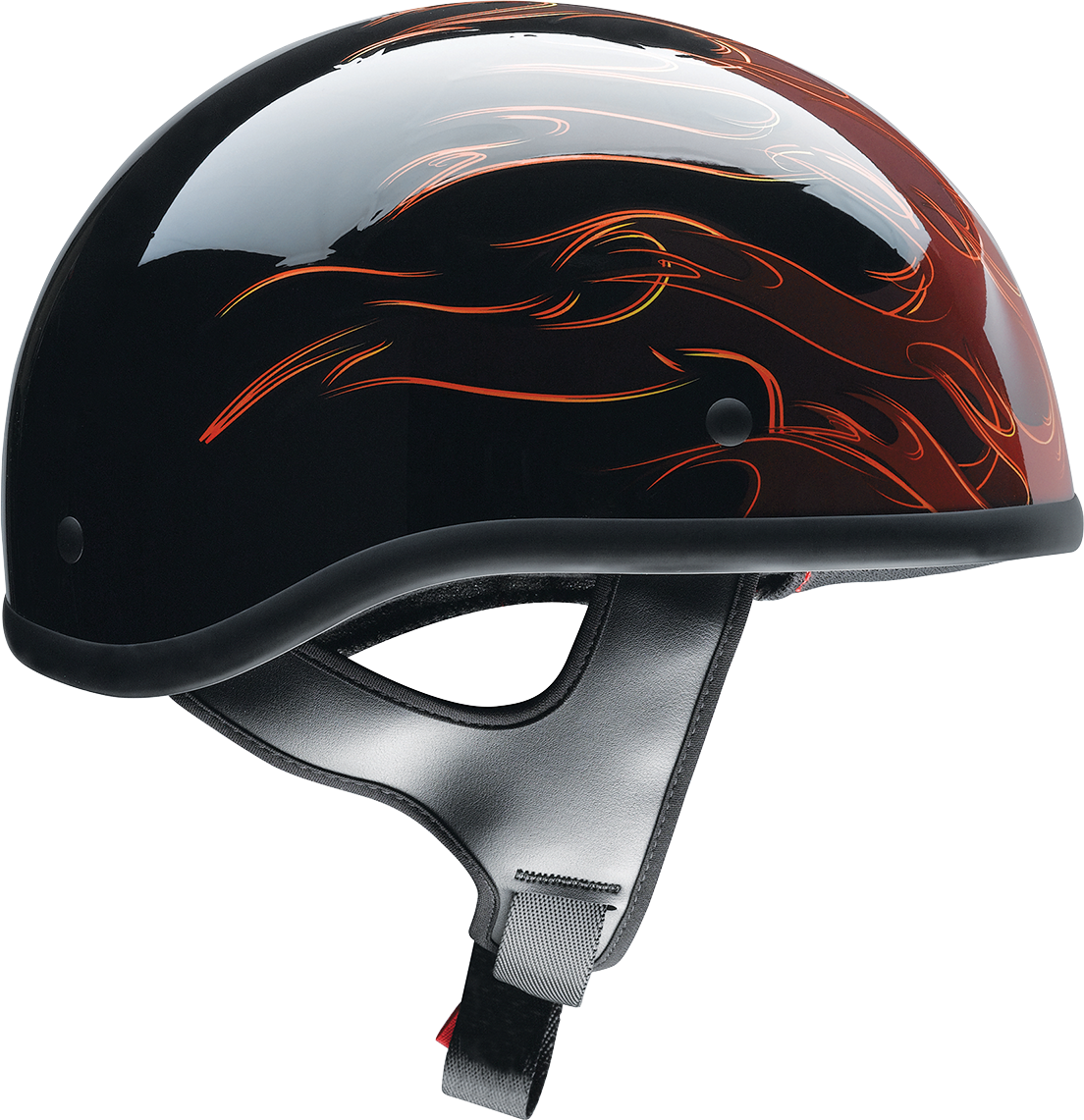 Z1R CC Beanie Helmet in Hellfire Red, medium size, with sleek design and matte finish, featuring ventilation vents and chin strap.
