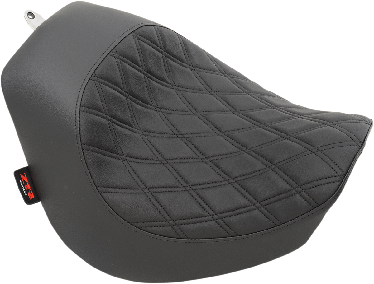 Z1R Low Solo Seat with Double Diamond design for Road Star motorcycle, showing the black leather seat with diamond stitching.