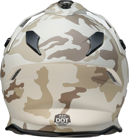 Z1R Range Helmet in large Camo Desert pattern, featuring a rugged motorcycle helmet with desert camouflage design.