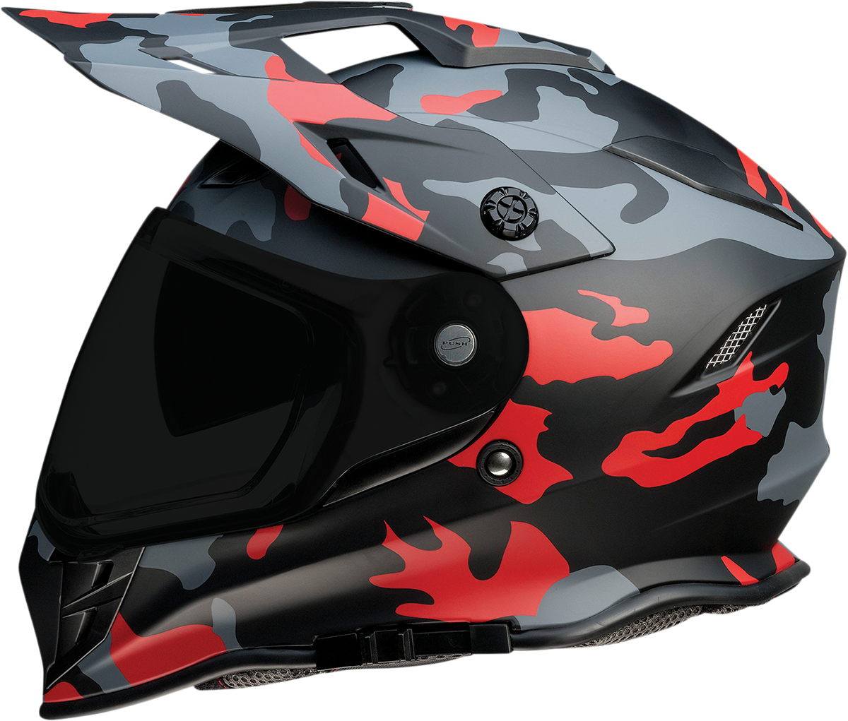 Z1R Range Helmet in Camo Red, small size with sun visor and removable lining for versatile motorcycle riding.
