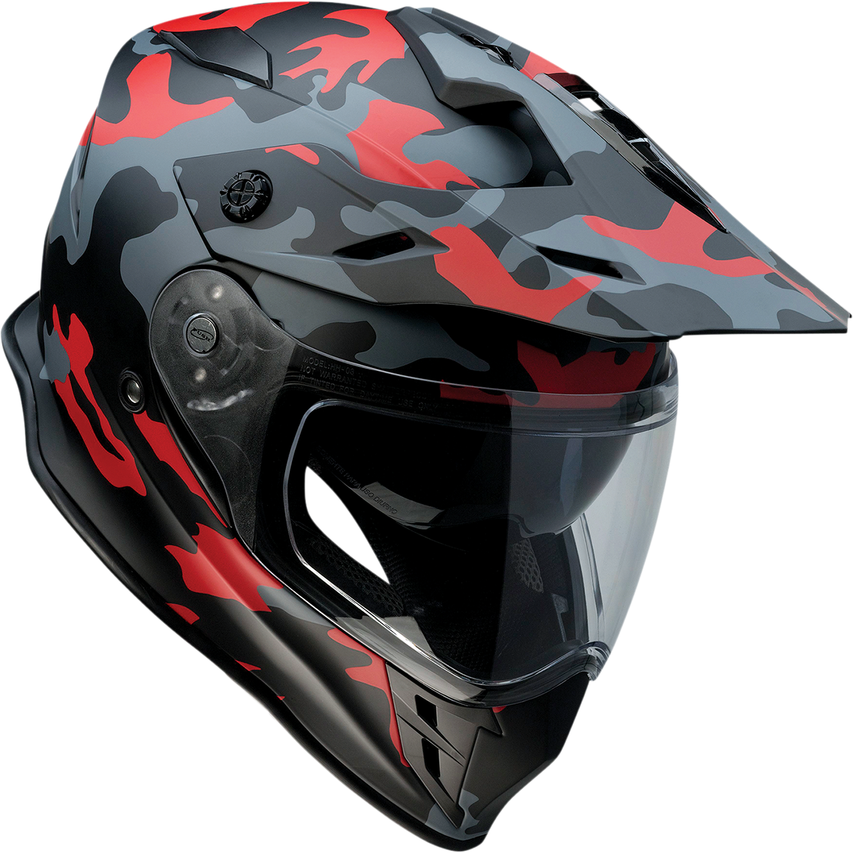 Z1R Range Helmet in Camo Red, small size, featuring sun visor and removable lining for versatile motorcycle riding.