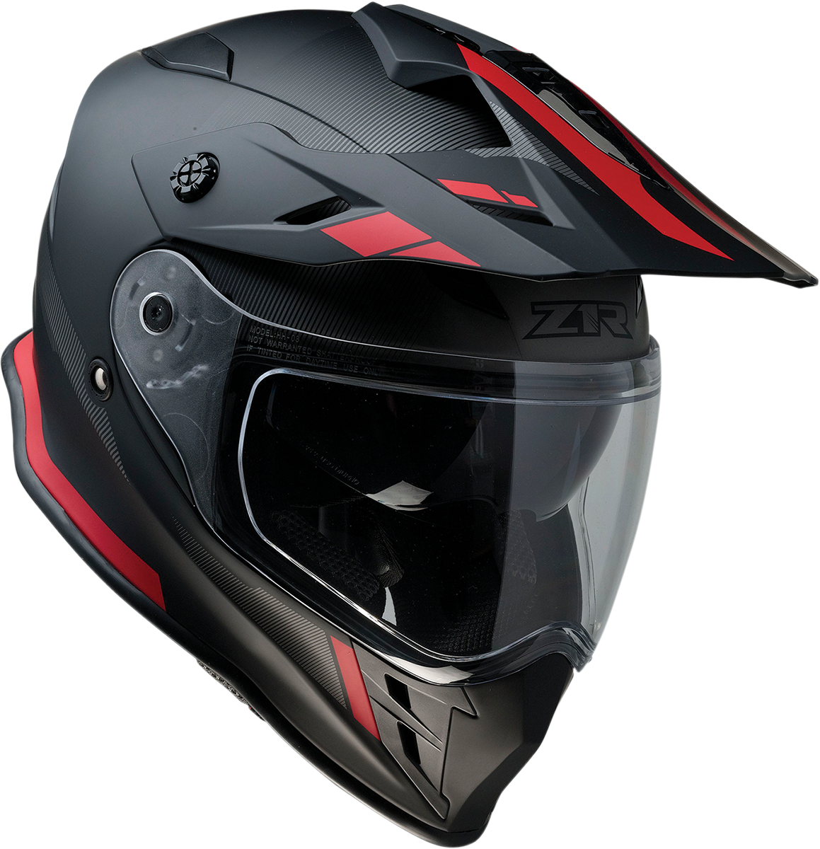 Z1R Range motorcycle helmet in black and red, size 2XL, with drop-down sun visor and removable lining for versatile riding comfort.