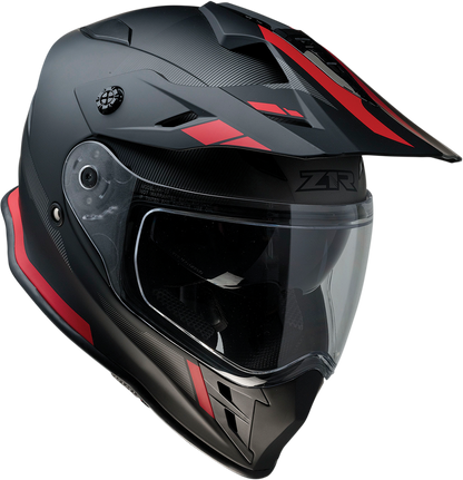 Z1R Range motorcycle helmet in black and red, size 2XL, with drop-down sun visor and removable lining for versatile riding comfort.