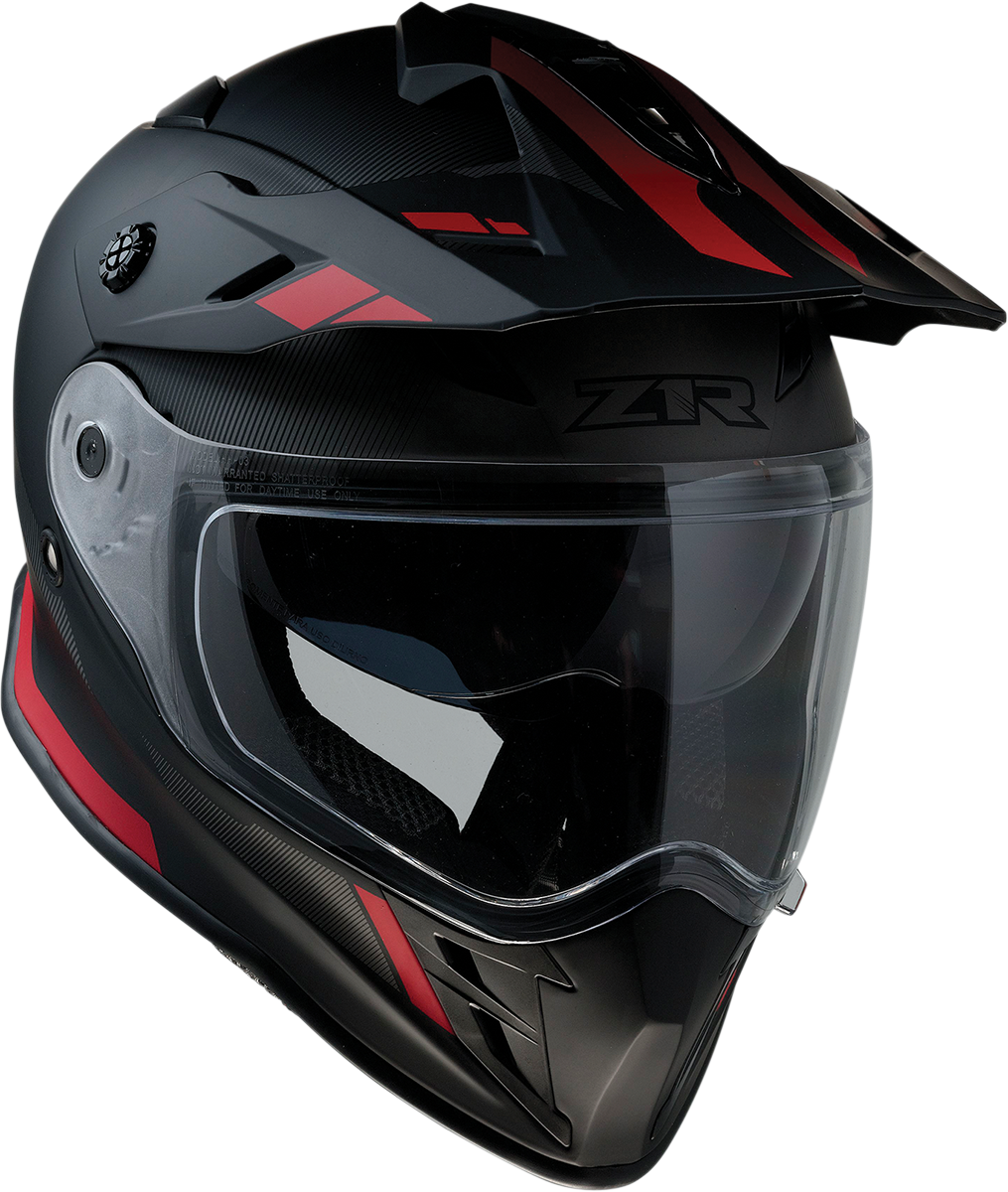 Z1R Range motorcycle helmet in black and red, 2XL with drop-down sun visor and removable lining for versatile riding comfort.