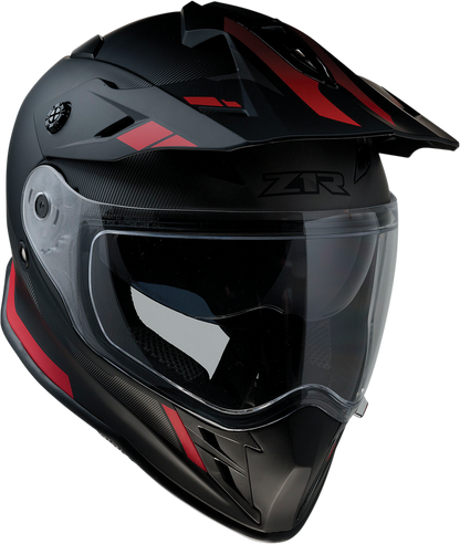Z1R Range motorcycle helmet in black and red, 2XL with drop-down sun visor and removable lining for versatile riding comfort.